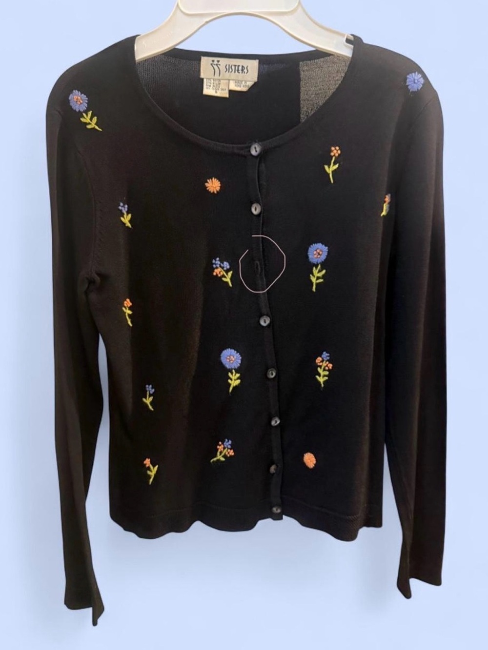 Black Floral Embroidered Cardigan Sweater